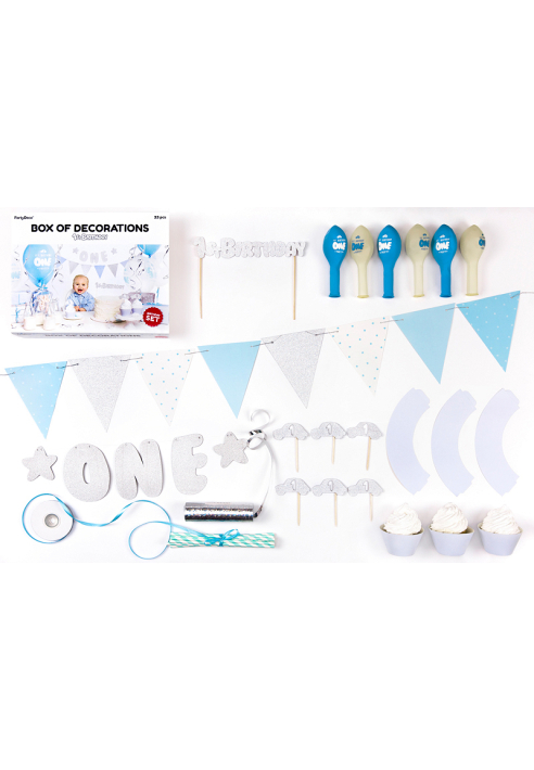 Feestpakket - 1e Verjaardag Blauw-Zilver