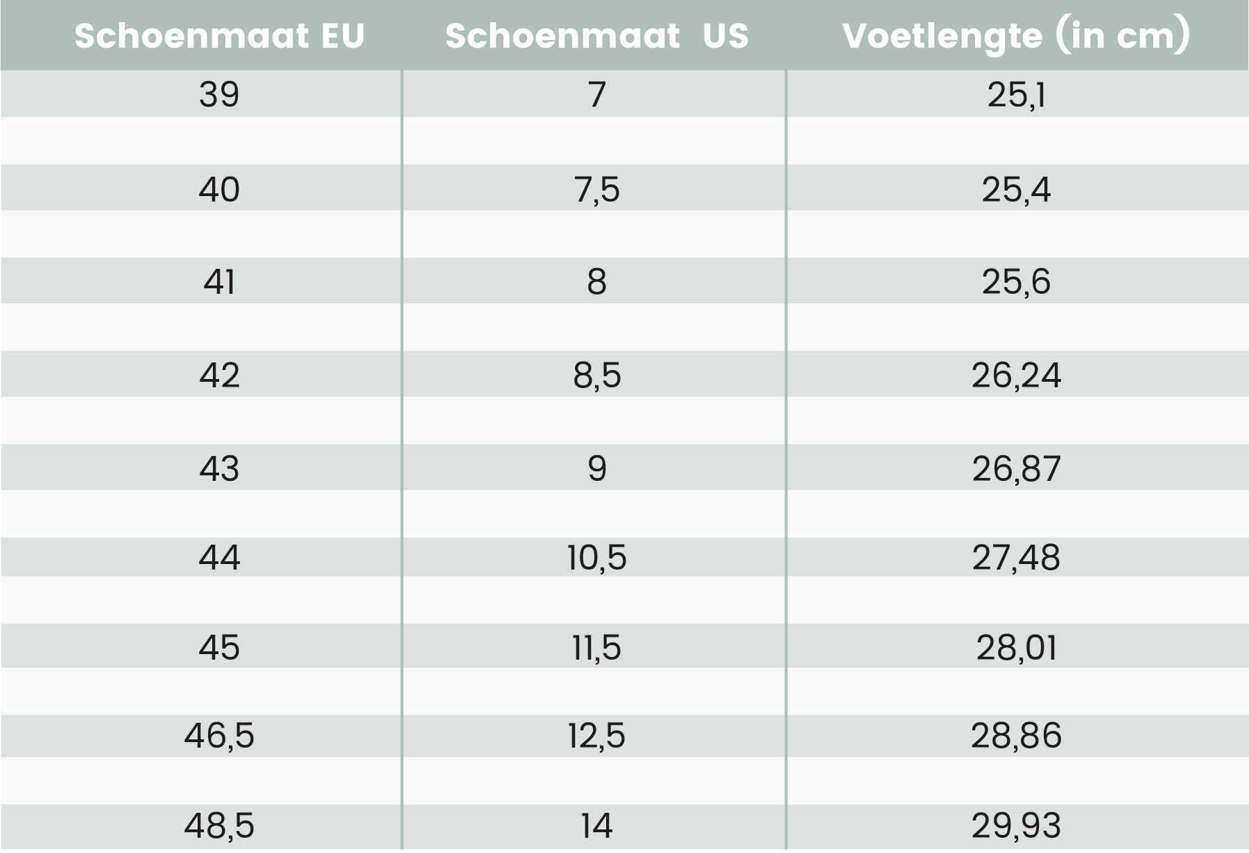 Maattabel Trouwschoenen Heren
